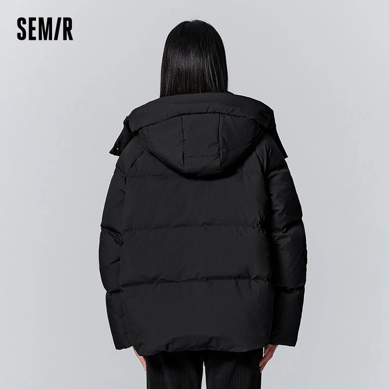 Semir Down Jacket Women Medium Long Plaid Loose 2023 New Winter Hooded Raglan Sleeve Textured Thick Jacket