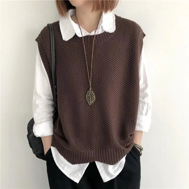 Summer Solid O-neck Asymmetrical Outerwear Single Wear Knitted Vest Women Patchwork Screw Thread Loose Versatile Sleeveless Top