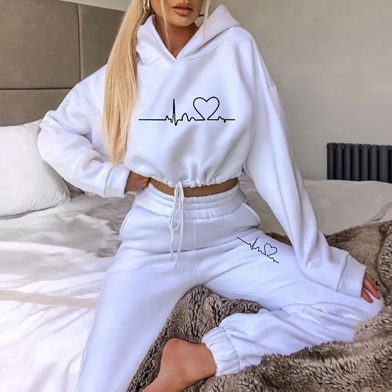 Drawstring Women Hoodies Outfits  Fashion Loose Womens 2 Piece Suit Home Gym Tracksuit New Casual Solid Color Women Pants Set