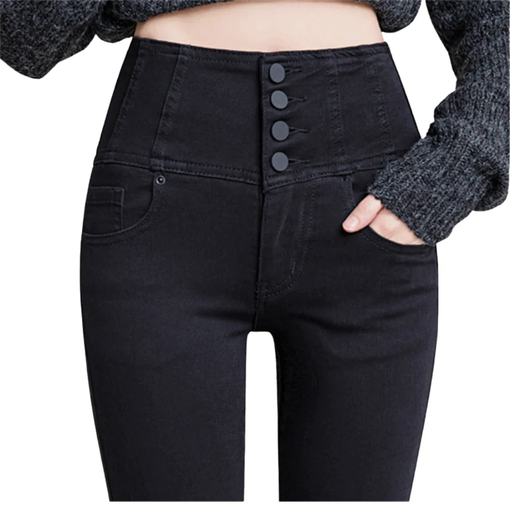 Button Fly Jeans High Waist Front for Women Tummy Control Stretch Denim  Black Petite XS - 4XL