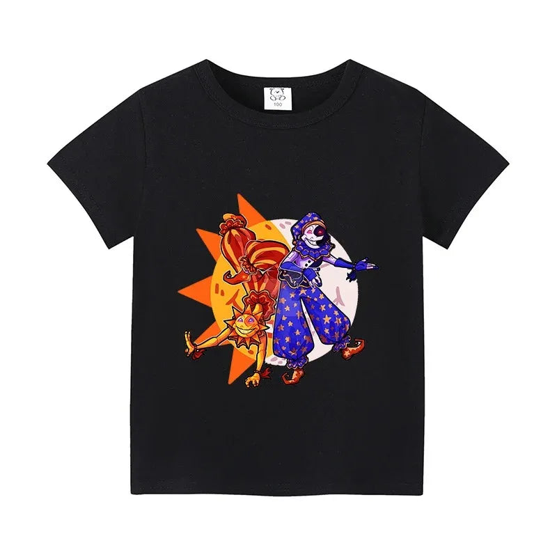 Fnafs T-shirt for Children Five Nights Freddys Short Sleeve Shirt White Black Tee Anime Printed Clothing Kid Gift for Boy Girl