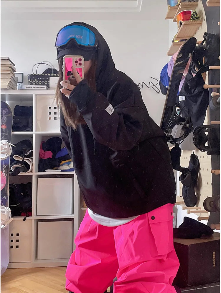 Unisex Oversize Fluorescent Pink Ski Pants Women Men Outdoor Windproof Waterproof Snow Sports Bibs Trousers Ski Snowboard Pants