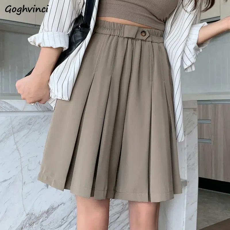 Pleated Shorts Women Baggy Summer Casual Fashion Korean Style Elegant Office Lady All-match Elastic Waist Vintage Ins Streetwear