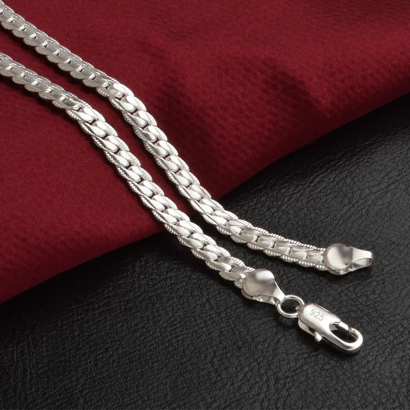 Collier en argent sterling 925 avec chaîne latérale de 6 mm, 16/18/20/22/24 pouces, pour femme et homme, bijoux de fiançailles, de mariage, à la mode