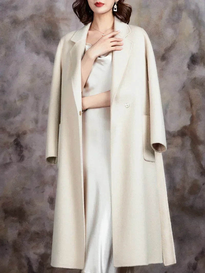 Weight-loss Double-sided Cashmere Coat Women's Mid-length 2024 New Beige Temperament Slim-fit Autumn and Winter Woolen Coat