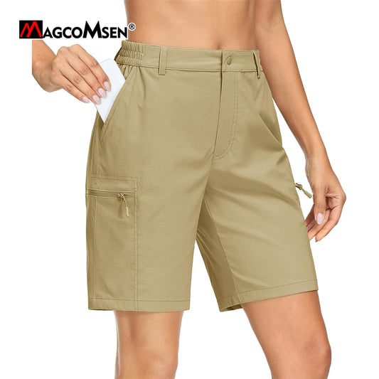 MAGCOMSEN Women's Straight Shorts 4 Pockets Waterproof Quick Dry Lightweight Hiking Travel Summer Everyday Female Shorts