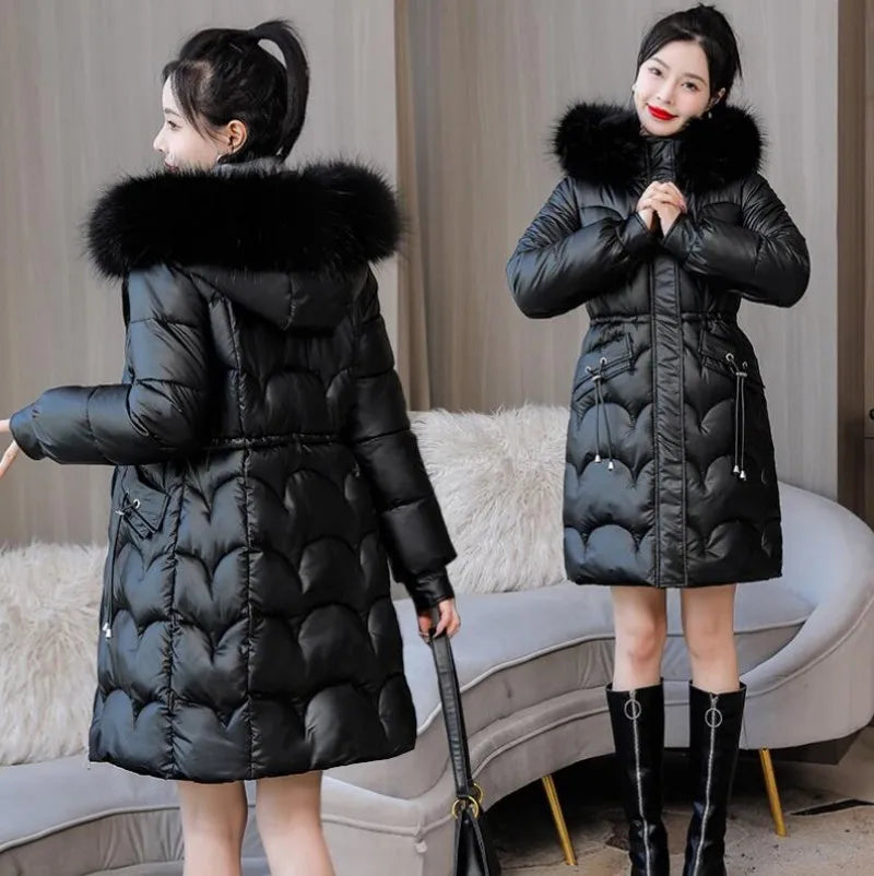 Nouvelle Veste D'hiver Parkas Femmes Manteau Col De Fourrure À Capuche Pardessus Femme Veste Épaisse Chaude Coton Rembourré Puffer Parka Vêtements D'extérieur