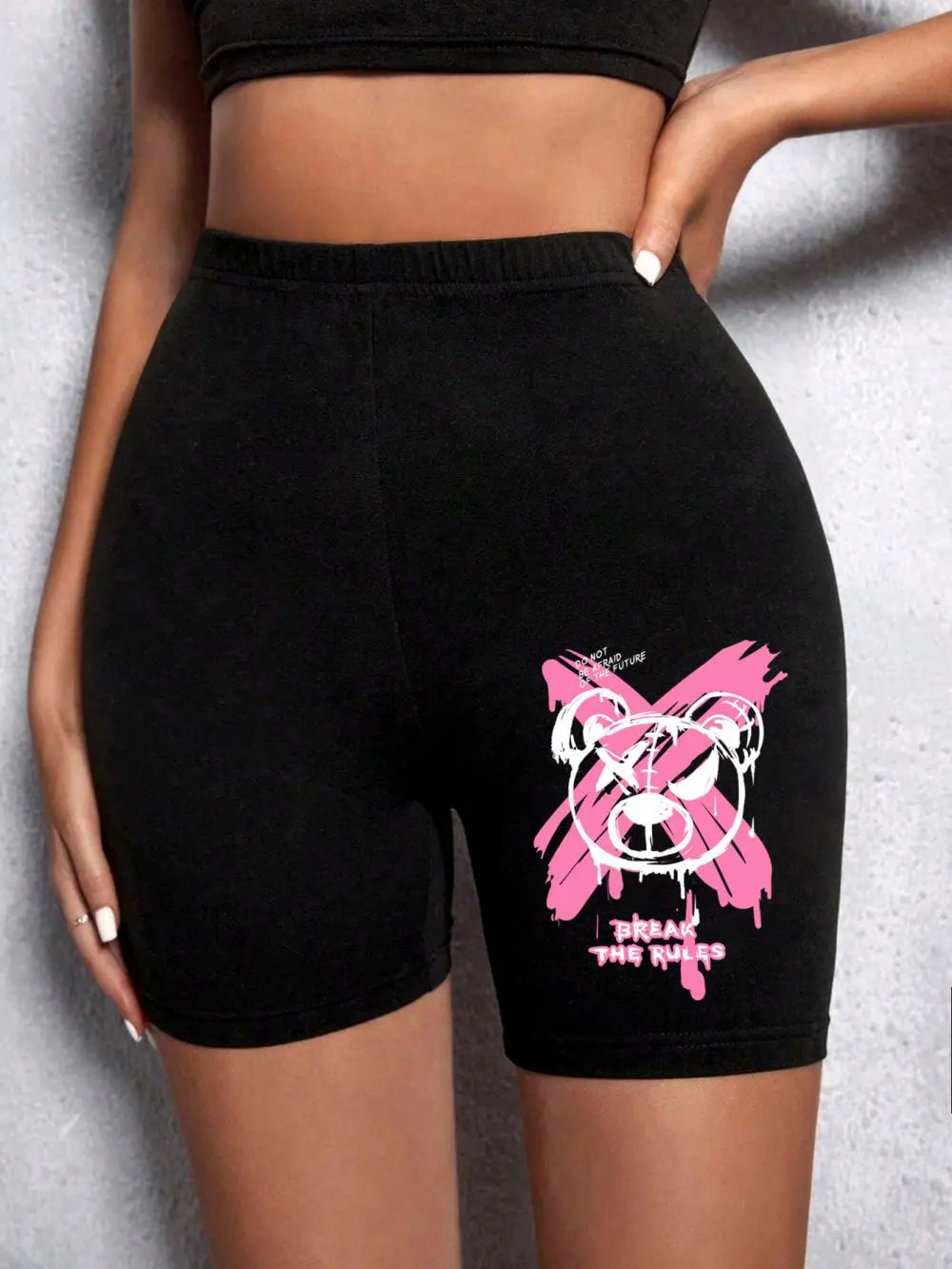 Fashion Women Leggings Short Teddy Bear Appears Funny Graphic Printing Sports Shorts  High Elastic Soft Thin Female Streetwear