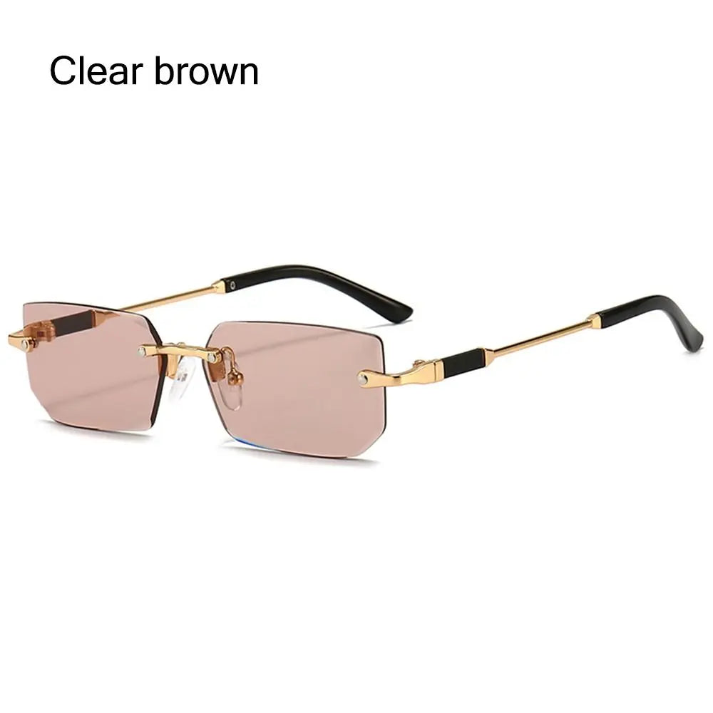 Lunettes de soleil rectangulaires sans monture avec protection UV400 Y2K pour femmes et hommes