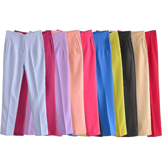 Pantalon slim taille haute à poches multiples et couleur unie pour femme, nouvelle mode et décontracté