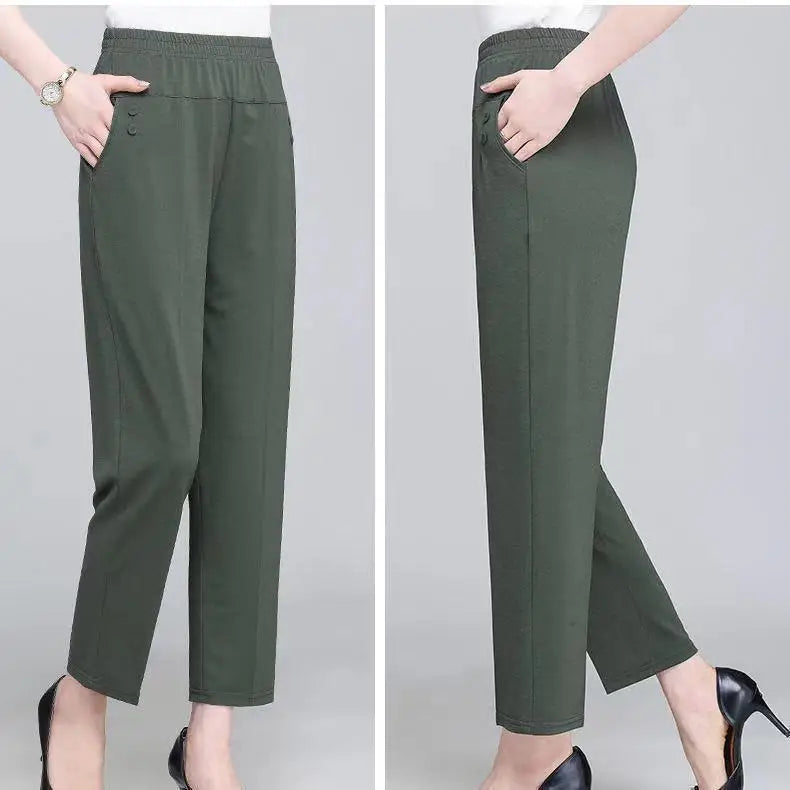 Pantalons de printemps et d'été pour femmes d'âge moyen, taille élastique fine, amples, en coton, pour mères, pantalons décontractés pour femmes