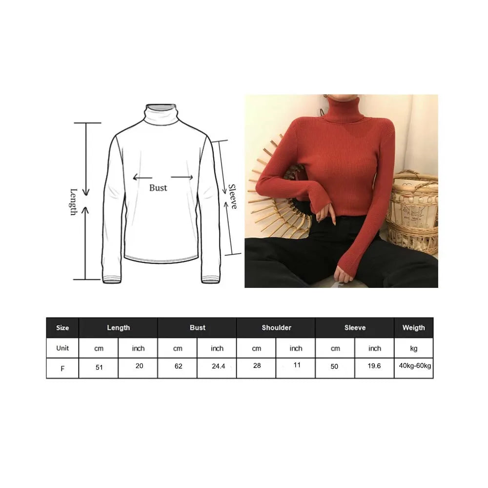 Turtleneck Sweater Women Knitted Pullovers Fashion Basic Long Sleeve Knitwear Autumn Winter Slim All Match Jumpers