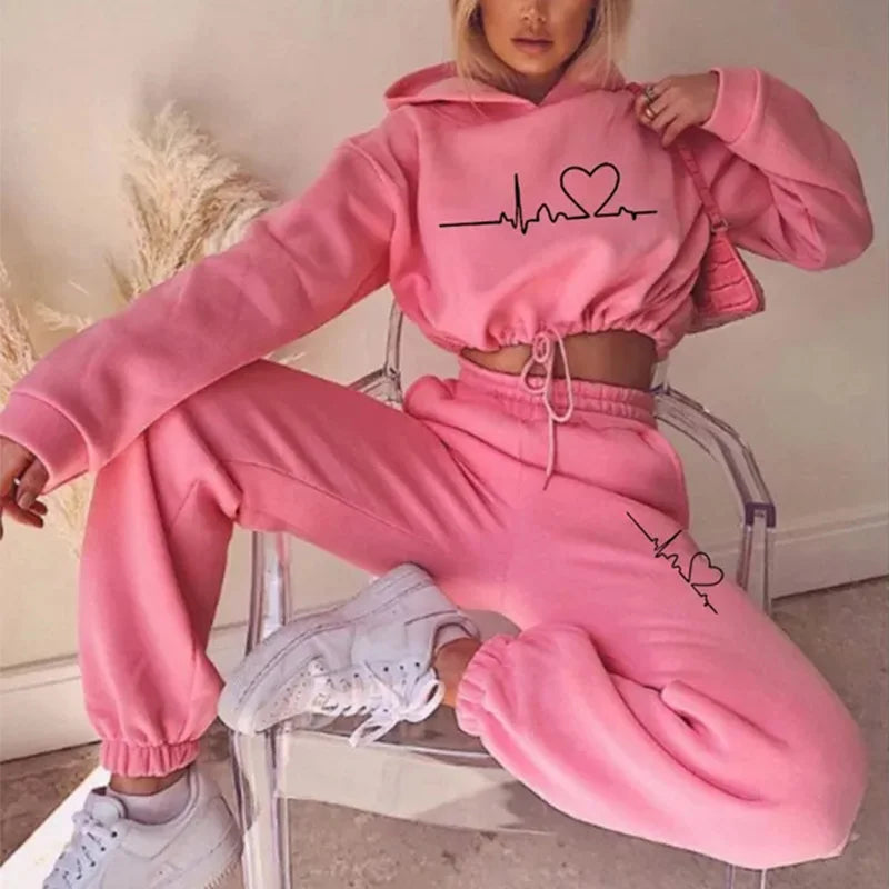 Drawstring Women Hoodies Outfits  Fashion Loose Womens 2 Piece Suit Home Gym Tracksuit New Casual Solid Color Women Pants Set