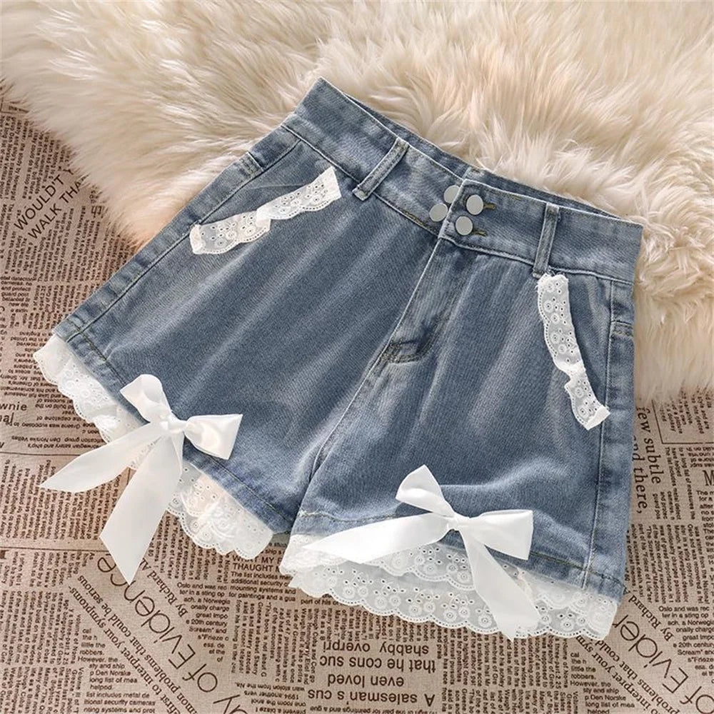 Woman Jeans Pants Denim a Version High Waist Raw Hem Shorts Women's Lace Pants Pantalones Vaqueros Mujer pants women jeans