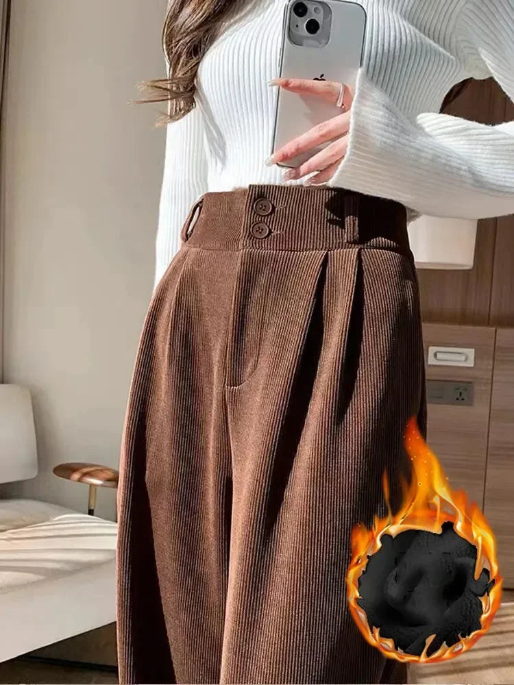 High Waist Plus Velvet  Wide Leg Pants Casual Winter Warm Straight Pantalones Korean Fashion Thicken Oversize 4xl Sweatpants New