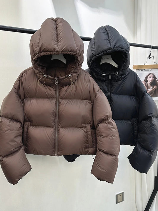 Pulls Streetwear Femmes Manteau Puffer Vintage Manches Longues Décontracté Parkas Coréen Hiver Chaud Épais Tout Match Solide Coton Doudounes