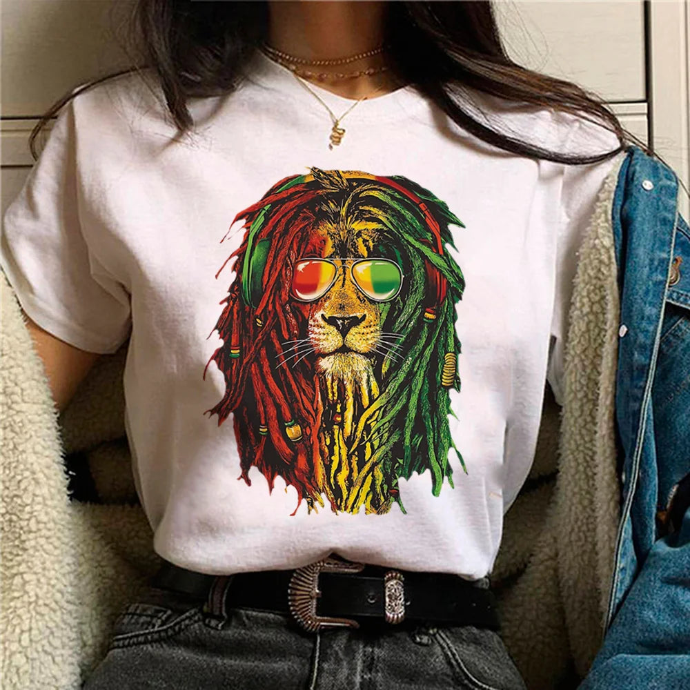 Reggae Rasta t-shirts women harajuku Tee girl anime clothing