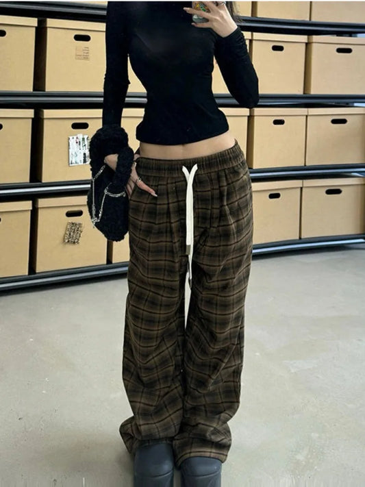 HOUZHOU Vintage Y2k Baggy Plaid Pants Woman Korean Fashion Harajuku Streetwear Japanese Style Gyaru Casual Oversize Trousers