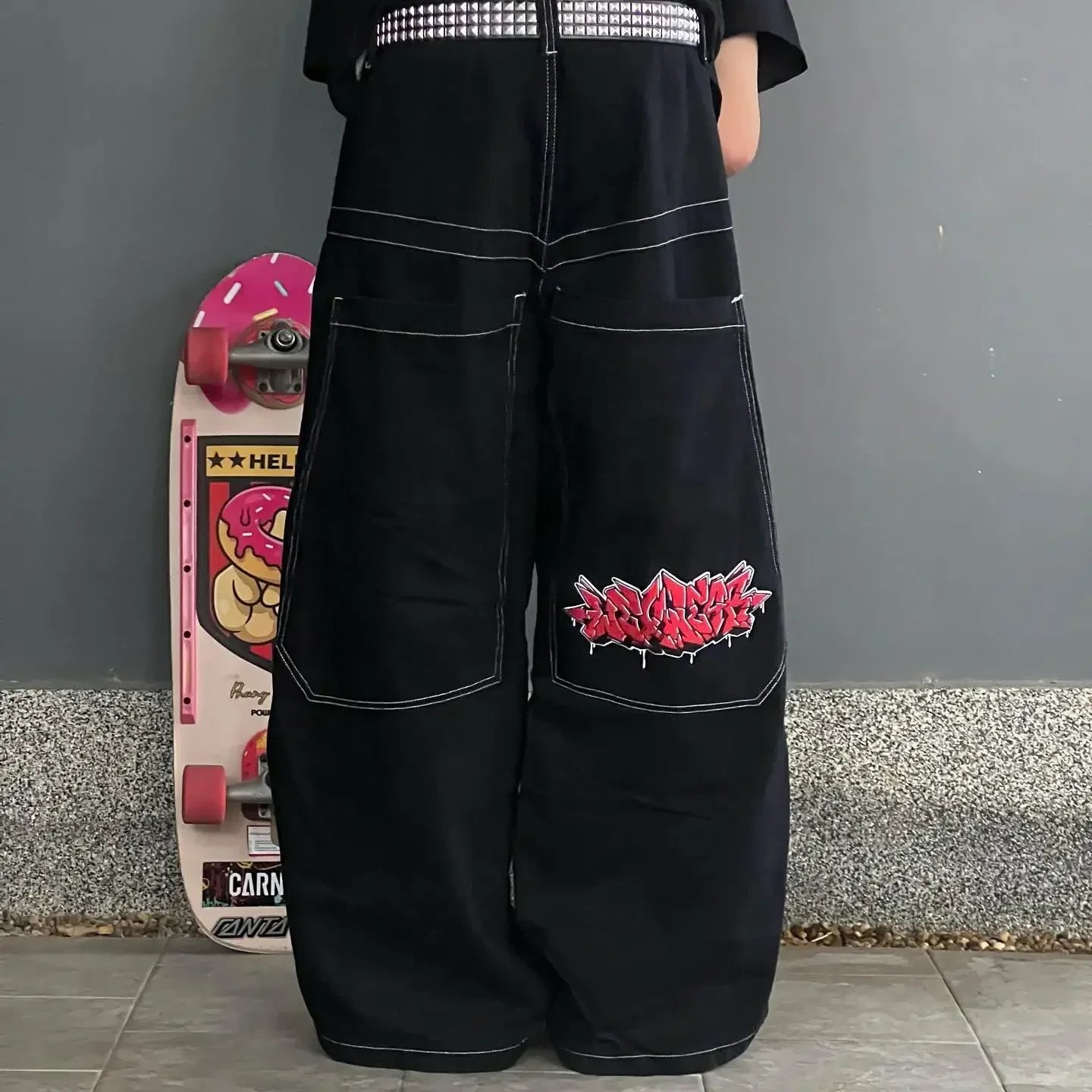 Hip Hop Rock Embroidery 3PM Pattern Baggy Jeans Y2k Women Street Vintage Harajuku High Waist Wide Leg Jeans Straight Leg Pants