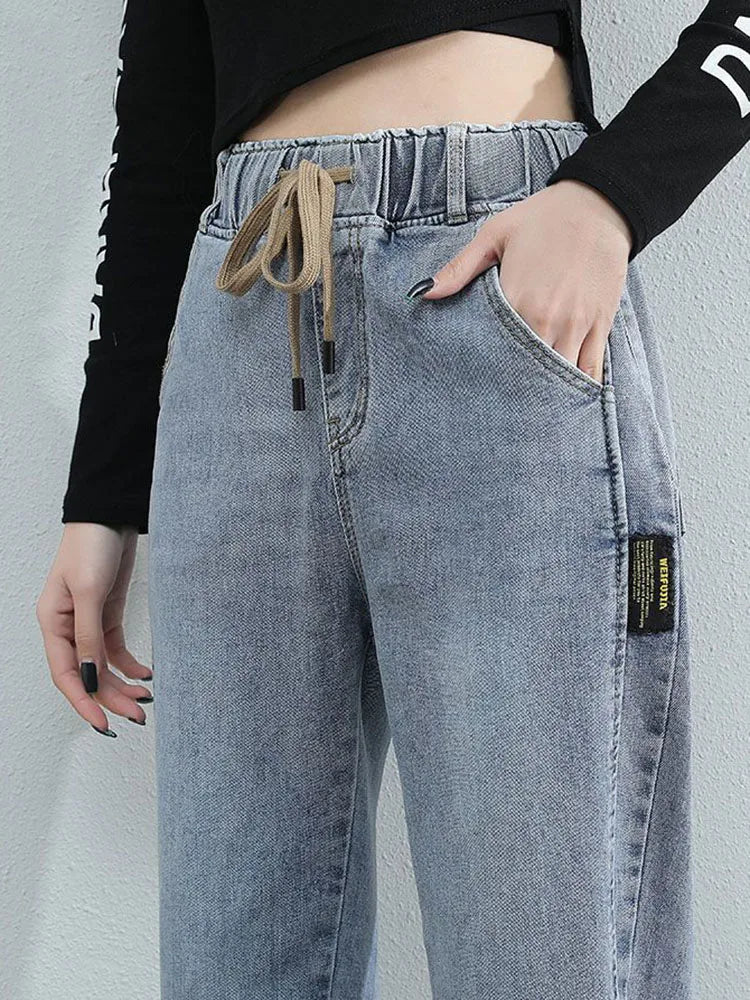 Spring Fall Harem Jeans For Women Ankle Length High Waist Vaqueros Fashion Streetwear Denim Pants Baggy Casual Jogger Jeansy