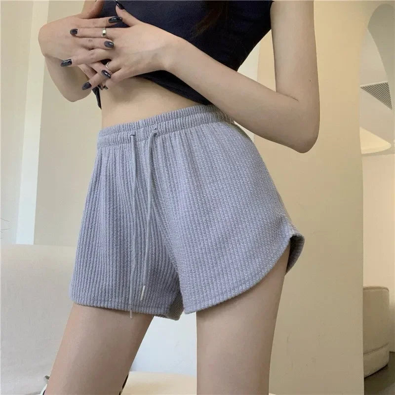 High Elastic Women Shorts Summer Drawstring Shorts Wide Leg Short Fitness Running Shorts Loose Casual Plus Size Sports Pants