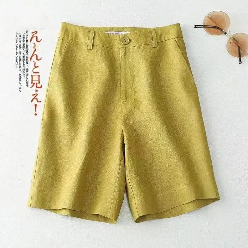 Women's cheap shorts harajuku summer Cotton linen tall waist wide leg pants solid color Ladies trousers dropshipping XMM3311