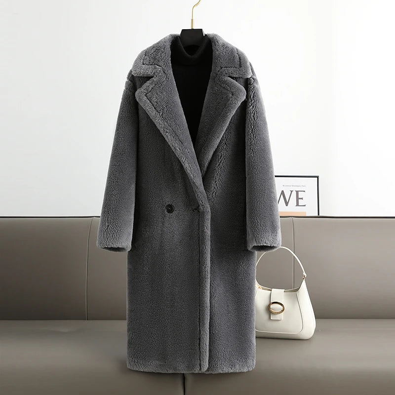 Manteau long en cachemire pour femme, tissu tissé en laine, épais et chaud, vêtements d'extérieur surdimensionnés, mode streetwear, veste d'hiver en peluche