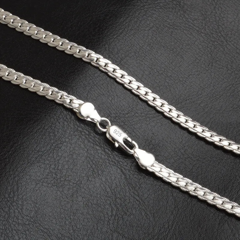 Collier en argent sterling 925 avec chaîne latérale de 6 mm, 16/18/20/22/24 pouces, pour femme et homme, bijoux de fiançailles, de mariage, à la mode