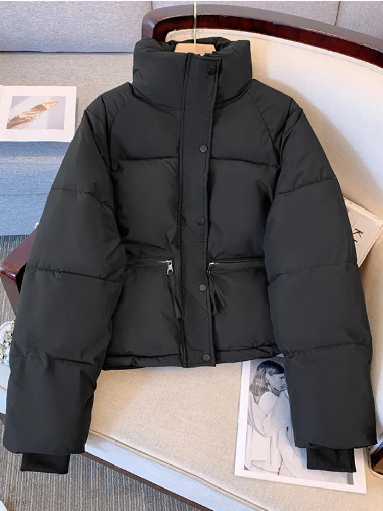 Veste pour femme nouvelle version coréenne col montant veste courte en coton rembourré épaississement parkas chaudes vestes d'hiver pour femmes manteau