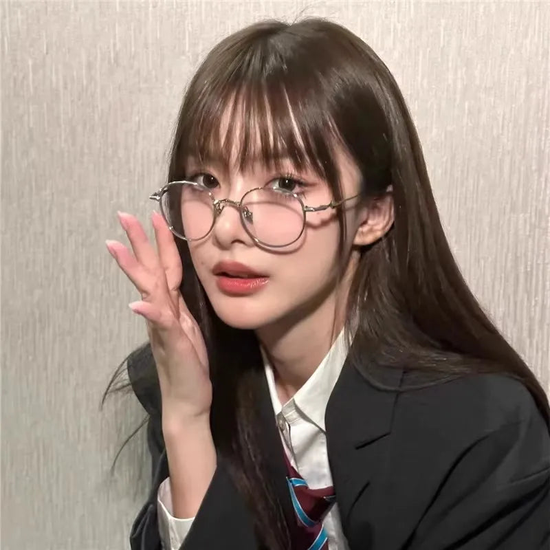 Korean School Alloy Glasses Frame Women Lovely Ins No Makeup Plain Glasses Men Eyewear Cute Decorative Computer Glasses