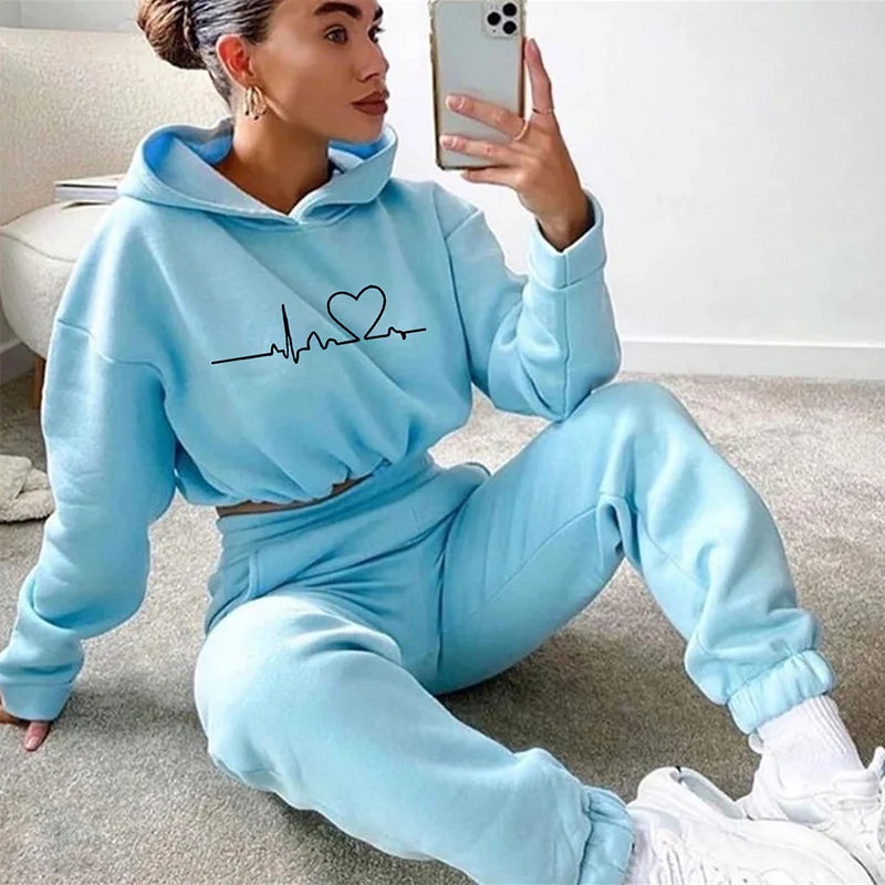 Drawstring Women Hoodies Outfits  Fashion Loose Womens 2 Piece Suit Home Gym Tracksuit New Casual Solid Color Women Pants Set