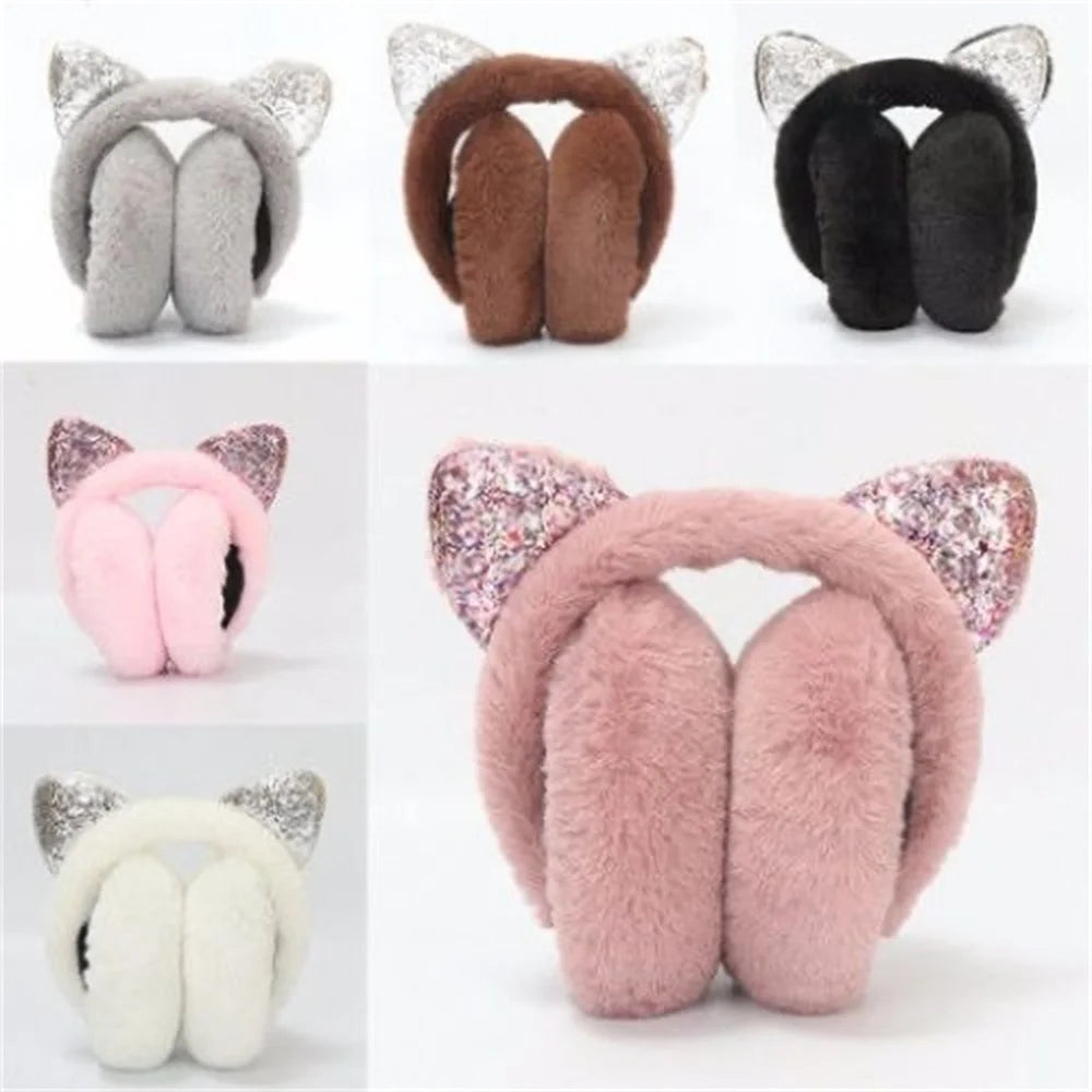 Winter Warm Plush Earmuffs for Women Girls Children Riding Ski Ear Protection Cartoon Cute Cat's Ears Fur Soft Cashmere Earflaps