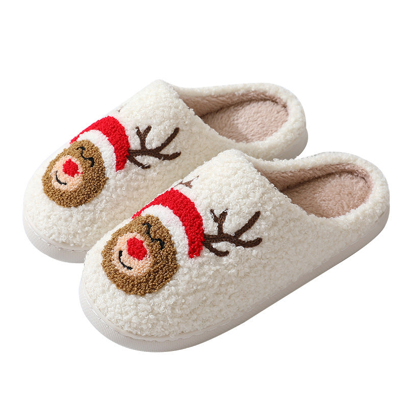 Pantoufles de Noël mignonnes en coton avec dessin animé du Père Noël pour femmes et hommes, chaussures d'hiver chaudes en fourrure